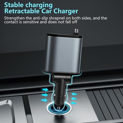 120 W ,12-24V,Retractable Type C/Type A 4 in 1 Car Charger Compatible with iPhone/Android Super Fast Charging Adapter with USB C Cable